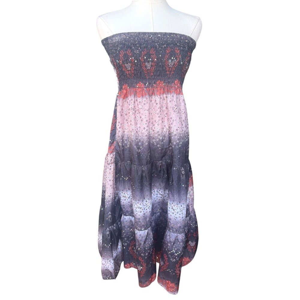 Vintage Ingear Y2K Boho Strapless Midi Dress L Dark‎ Fairy Ren Faire Gypsy